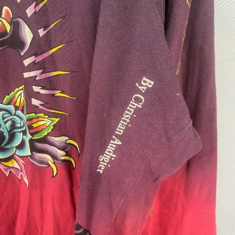 Authentic Ed Hardy Red to Black Ombre Long Sleeve Tee with Graphic Tiger & Rose - Picture 7 of 12